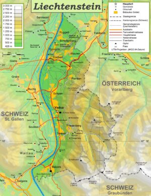 Carte physique du Liechtenstein