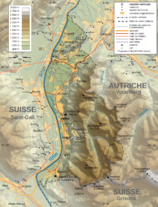 Carte topographique du Liechtenstein.