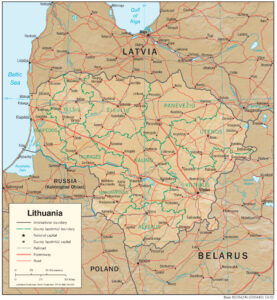 Carte en relief ombré de la Lituanie.