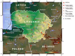 Carte topographique de la Lituanie.