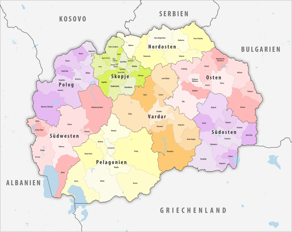 Carte des communes de Macédoine du Nord.