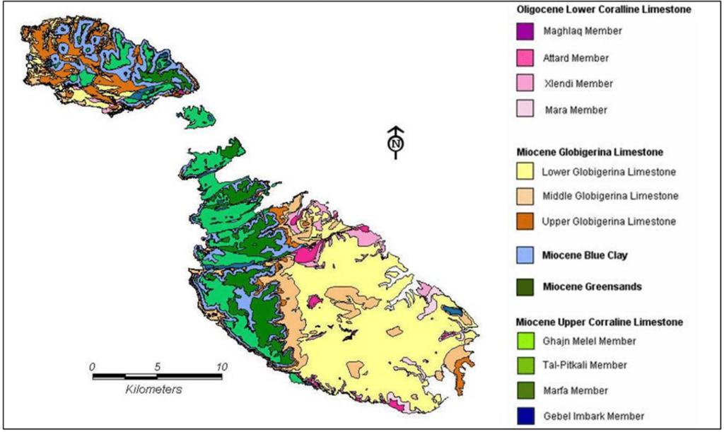 Carte géologique de Malte.