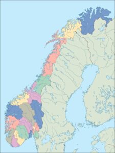 Carte vierge colorée de la Norvège.