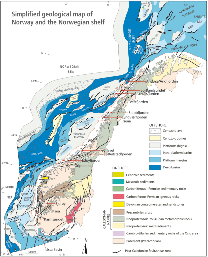 Carte géologique de la Norvège.