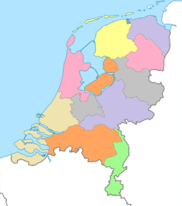 Carte vierge colorée des Pays-Bas.