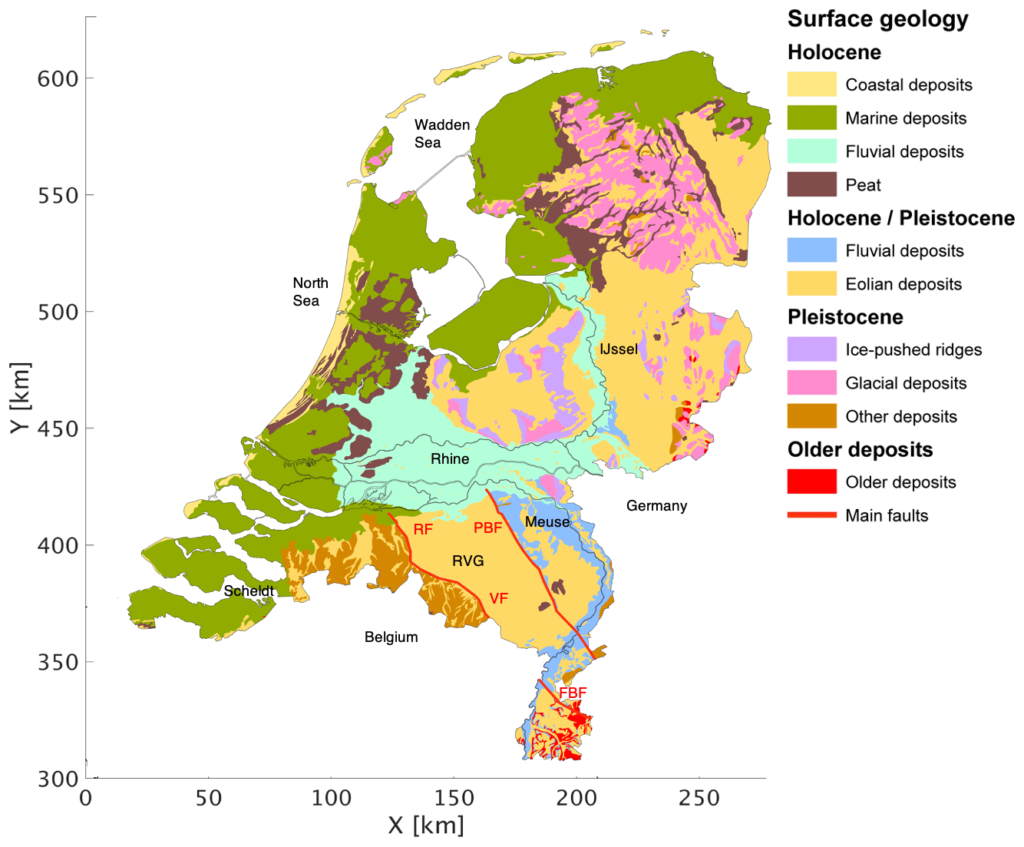Carte géologique des Pays-Bas.