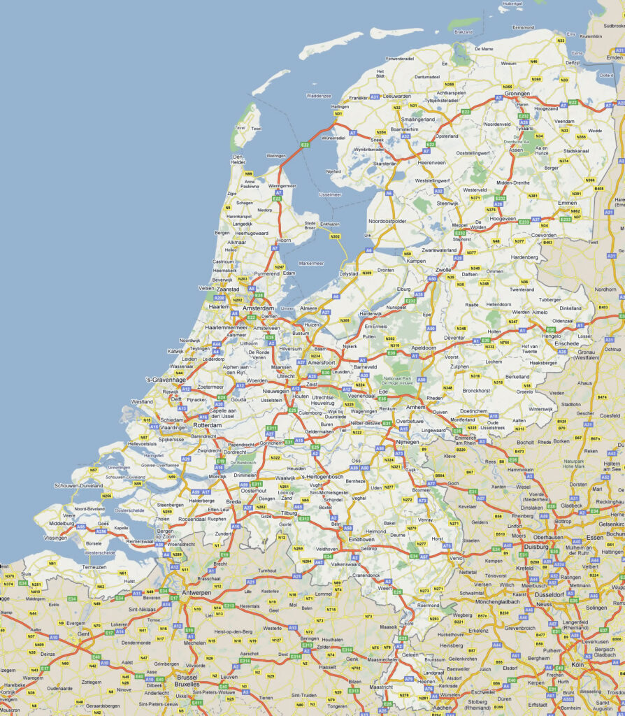Carte routière des Pays-Bas.