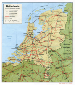 Carte en relief ombré des Pays-Bas.
