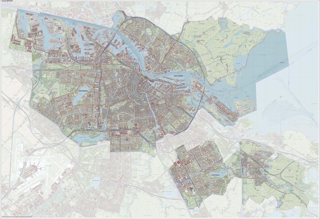 Plan de la ville d'Amsterdam, Pays-Bas.