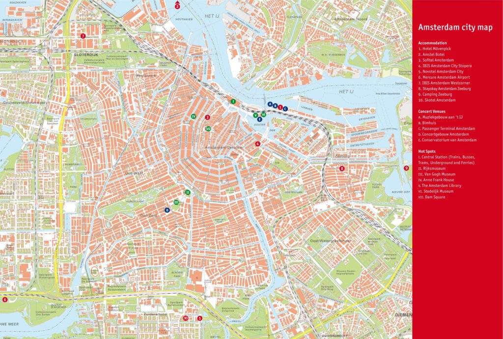 Carte touristique de la ville d'Amsterdam.