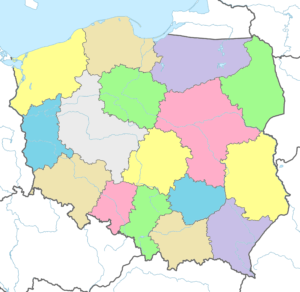 Carte vierge colorée de la Pologne.