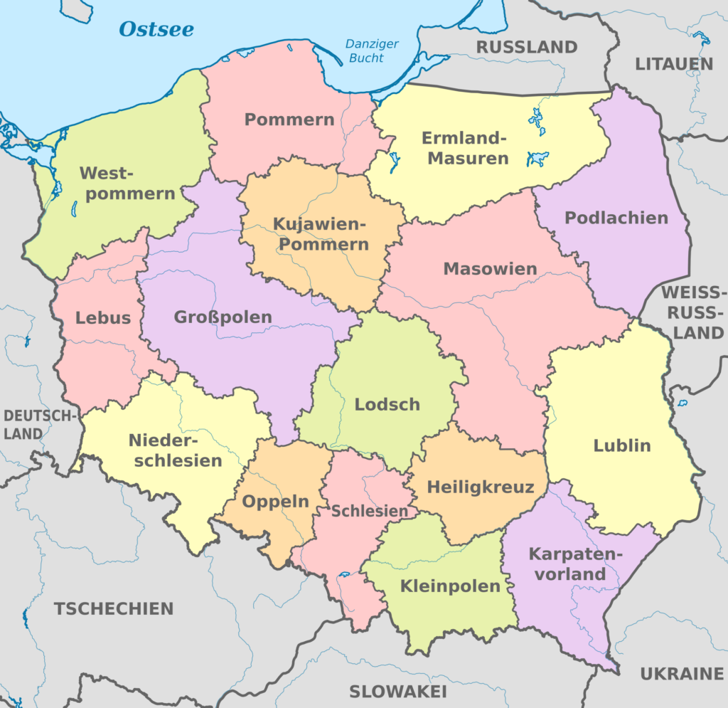 Carte des voïvodies de la Pologne.