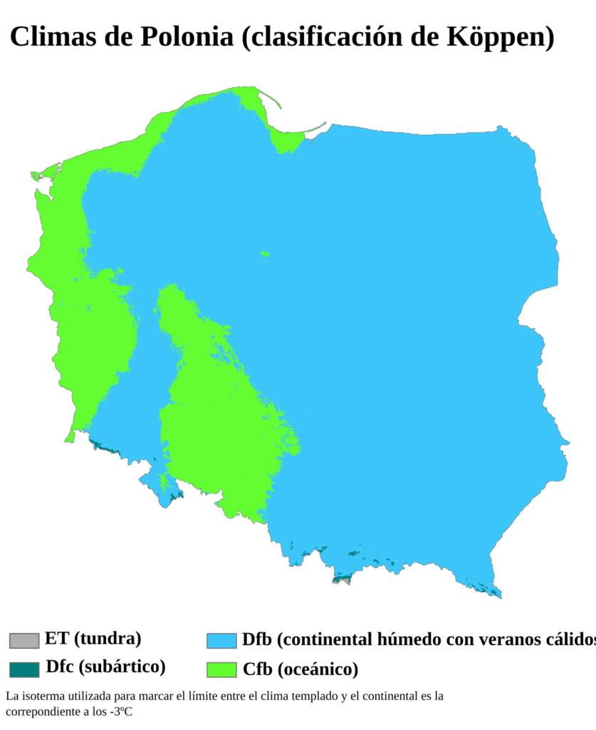 Carte climatique de la Pologne.