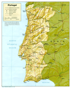 Carte en relief ombré du Portugal.