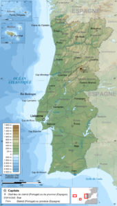 Carte topographique du Portugal.