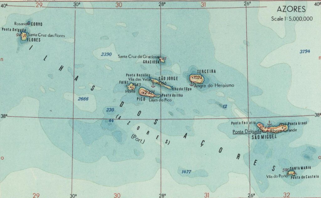 Carte des Açores dans l'Atlantique Nord.