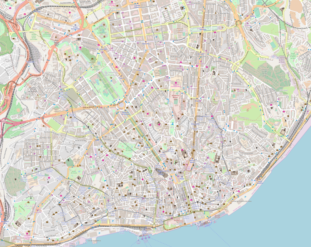 Carte de Lisbonne capitale du Portugal.