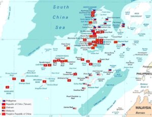 Carte des différents pays occupant les Îles Spratleys.