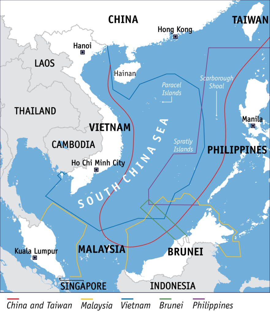 Carte des revendications territoriales en mer de Chine méridionale
