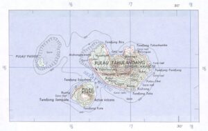 Carte topographique des îles Tahulandang et Ruang.