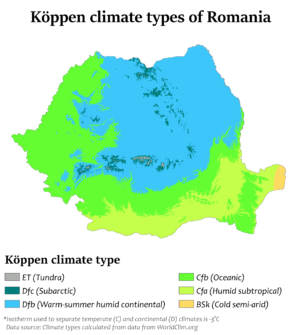Carte climatique de la Roumanie
