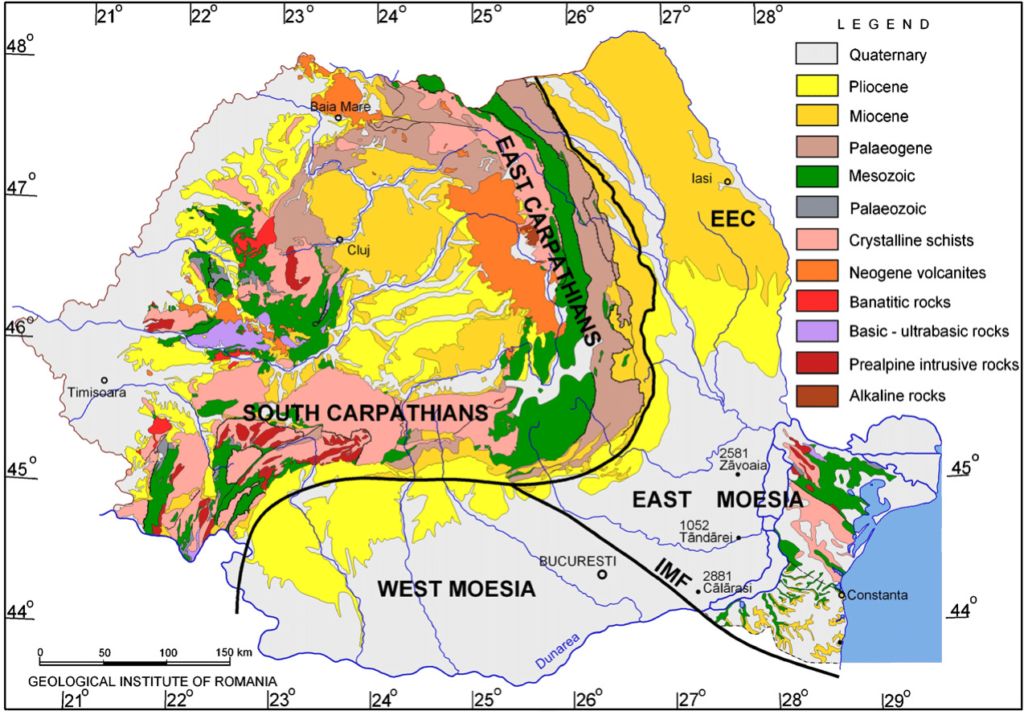 Carte géologique de la Roumanie