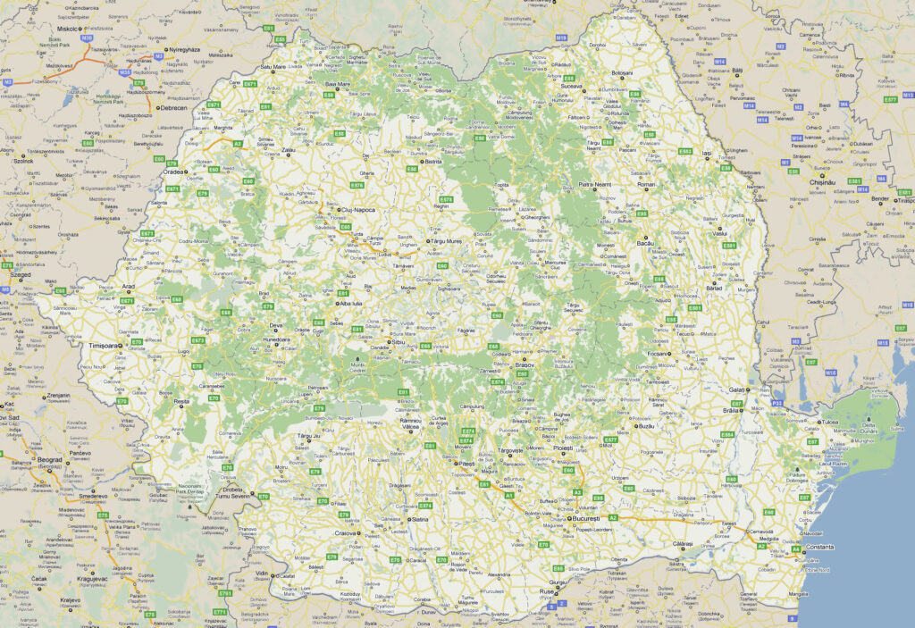 Carte routière de la Roumanie.