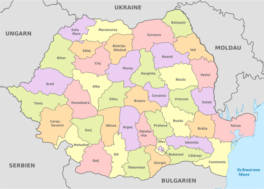 Carte des județe (départements) de Roumanie