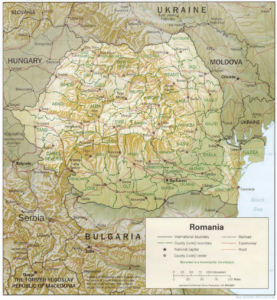 Carte en relief ombré de la Roumanie.