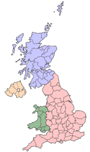 Carte vierge colorée du Royaume Uni.