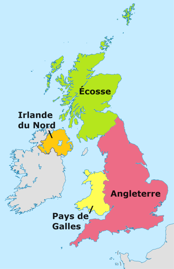 Carte des nations constitutives du Royaume-Uni.