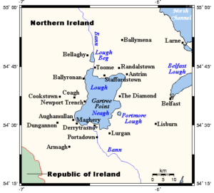 Carte montrant le Lough Neagh et les environs.