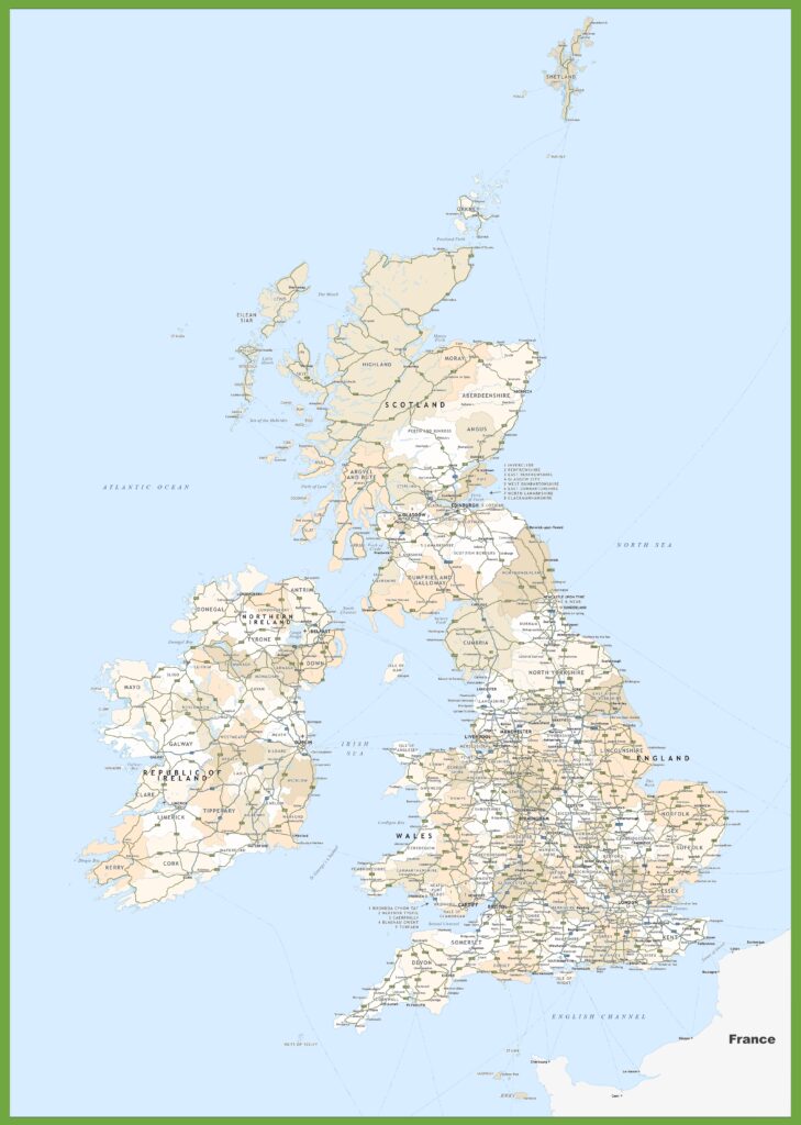 Carte routière du Royaume-Uni.