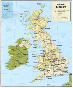 Carte en relief ombré du Royaume-Uni.