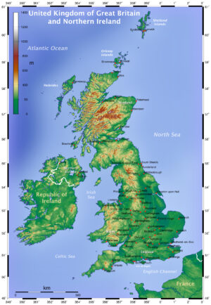 Carte physique du Royaume-Uni