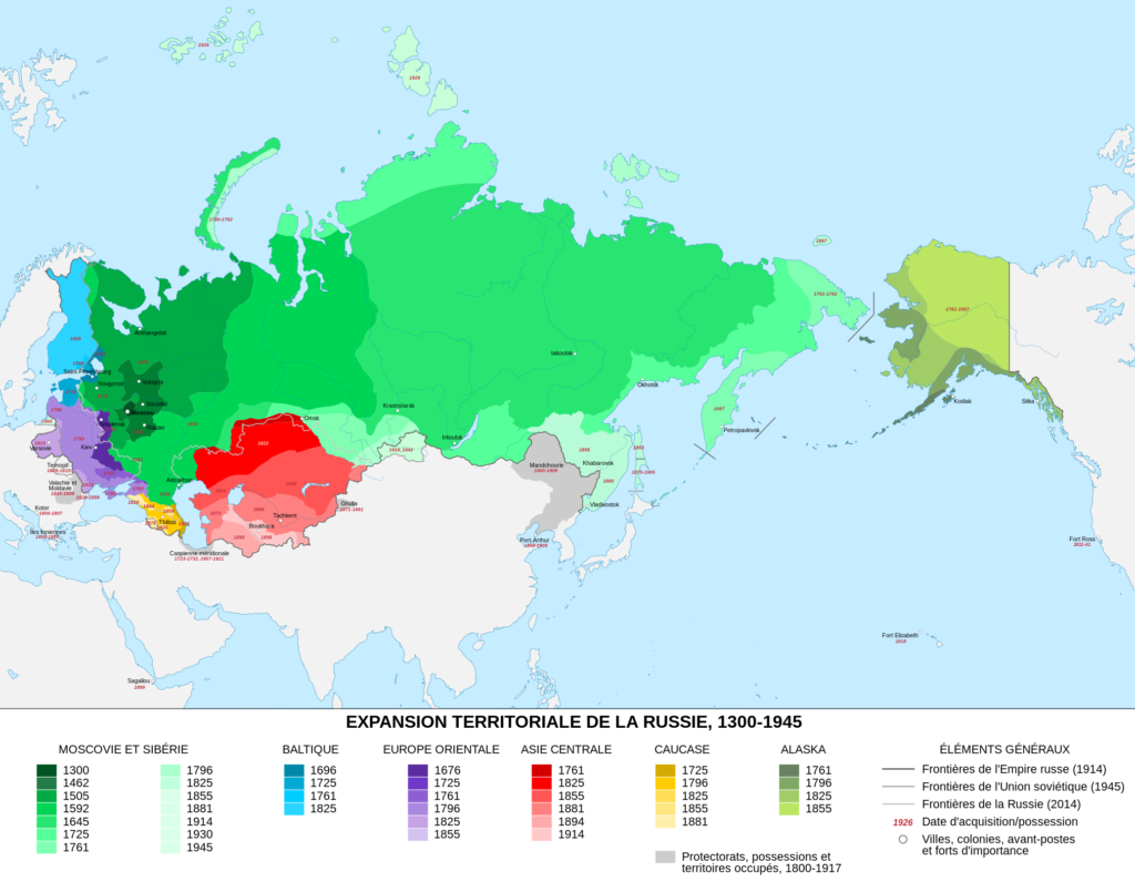 Carte de l’expansion territoriale de la Russie, entre 1300 et 1945.