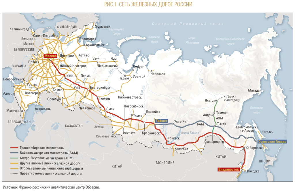 Carte ferroviaire de la Russie 2016.