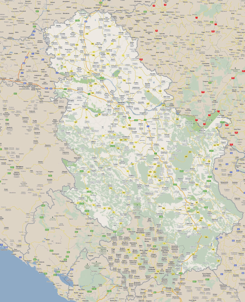 Carte routière de la Serbie.