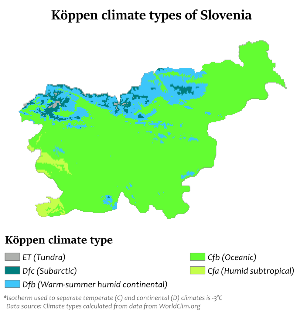 Carte climatique de la Slovénie.