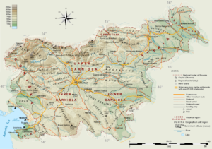 Carte topographique de la Slovénie.