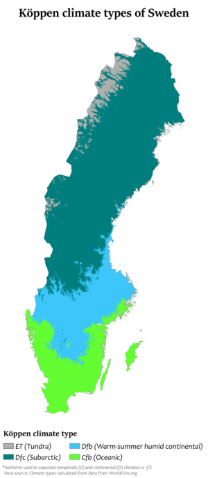 Carte climatique de la Suède