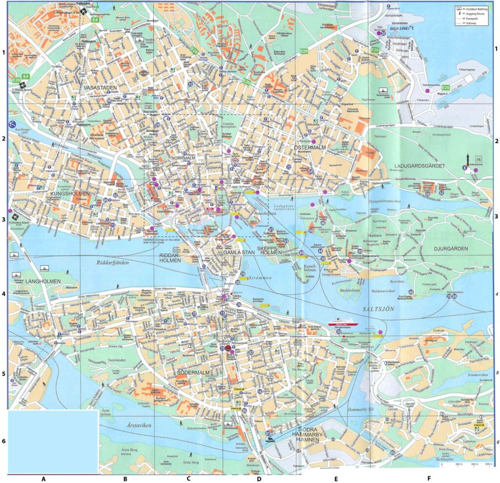 Carte de Stockholm, la capitale de la Suède.
