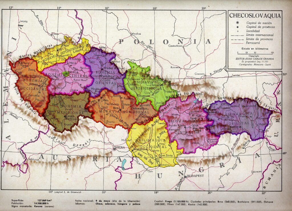 Carte de la Tchécoslovaquie de 1974.