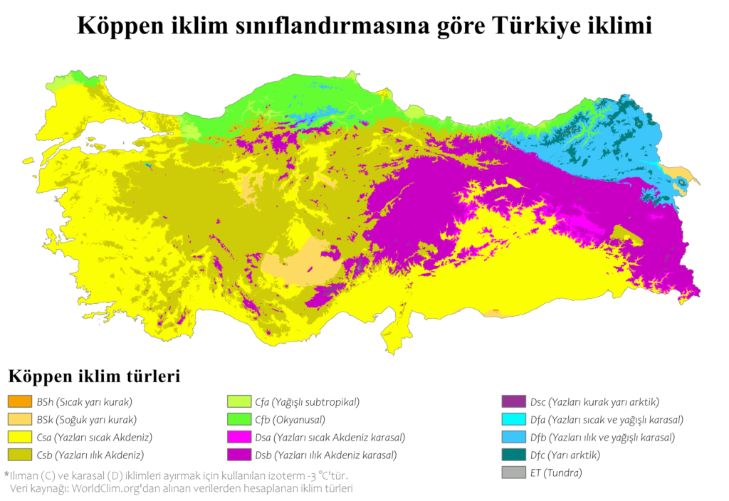 Carte climatique de la Turquie.