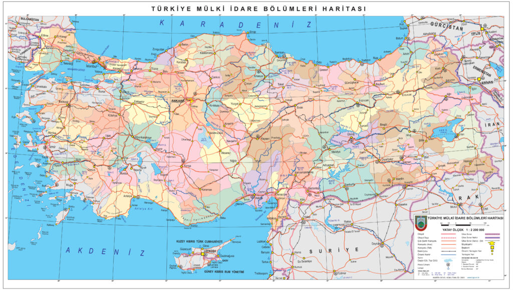 Carte politique de la Turquie.