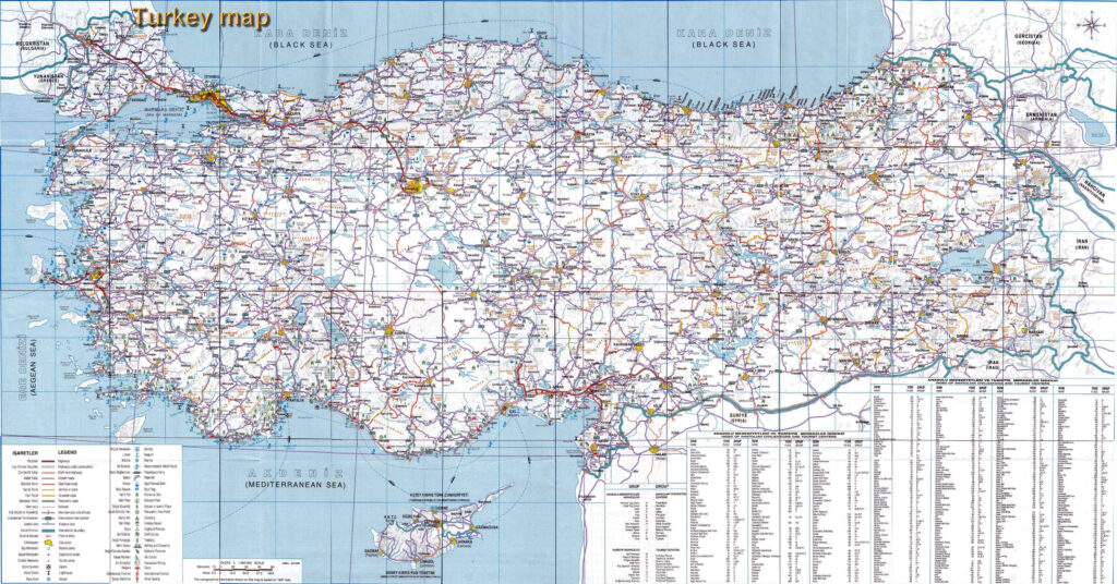 Carte routière de la Turquie.