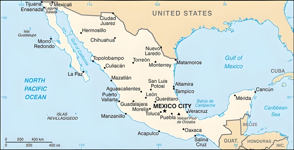 Carte des principales villes du Mexique