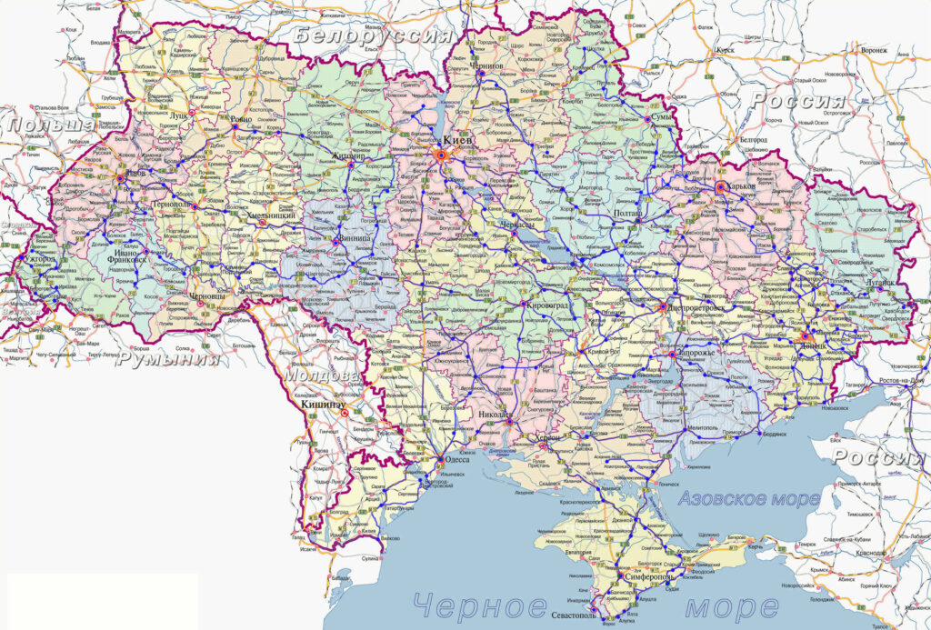 Carte routière de l'Ukraine.