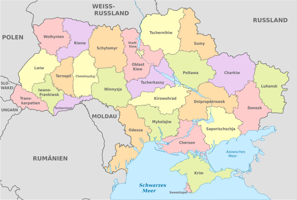 Carte des oblasts de l'Ukraine.