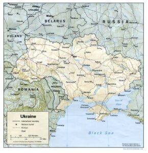 Carte en relief ombré de l'Ukraine.